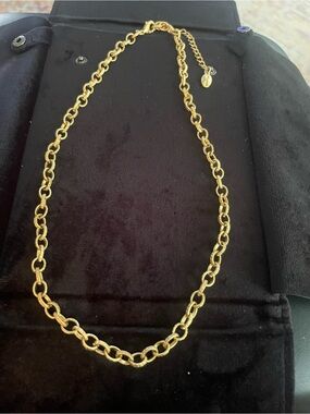 ⚜️Amanda Blu Brushed Gold Link Charm Chain Necklace Adjustable